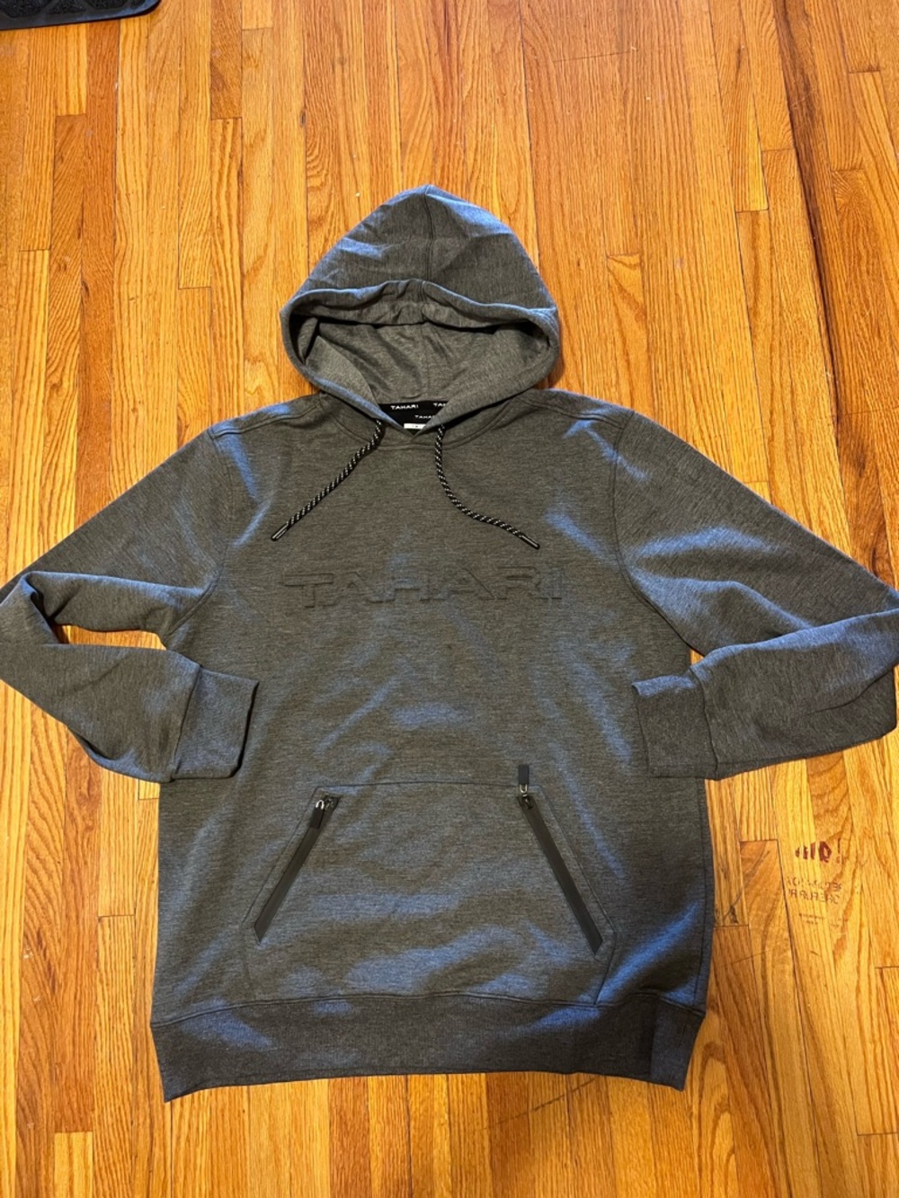 Tahari Tech Wear Charcoal Gray Hooded Pullover Sweatshirt
